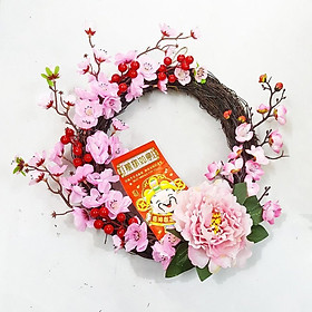 1 vòng hoa đào trang trí tết đẹp - Wreath for Tet pktet62