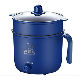 Nồi lẩu mini, ca nấu mì, Nồi lẩu điện mini nấu mì 2 tầng kèm giá hấp đa năng nướng, luộc, chiên vân đá chống dính tiện lợi dododios