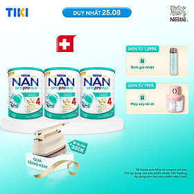 Bộ 3 lon Sữa bột NAN OPTIPRO PLUS 4 Nestle Bé 2-6 tuổi 1500g/lon Giúp tiêu hóa tốt - Tặng Bàn ủi khô & hơi nước cầm tay Gaabo