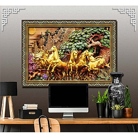 Bức tranh ngựa treo tường bát mã - MÃ ĐÁO THÀNH CÔNG chất liệu in vải lụa hoặc giấy ảnh bóng gương Mã số:L8F-00401304L8