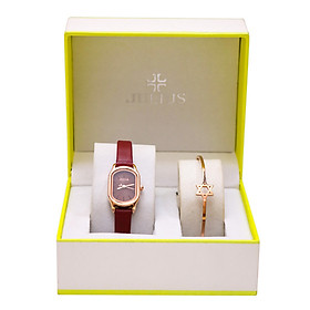Combo quà tặng đồng hồ nữ Julius Hàn Quốc JA-1112 dây da và lắc tay cao cấp ( đỏ )