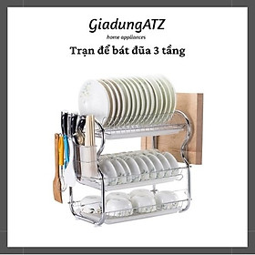 Kệ để bát đũa inox đa năng, Kệ chén đũa thông minh tiện lợi kèm khay đựng