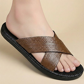 Dép Nam Quai Chéo HA NAM Da Bò Thật Cao Cấp DNA22042