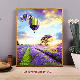 Tranh số hóa tự tô màu theo số - Tranh khinh khí cầu đồng hoa Lavender Khơi nguồn hạnh phúc mã PC0072B