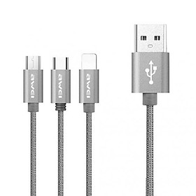 2x 3 in 1 USB Data Charging Charger Cable Cord For Type-C iPhone5/6 Android gray