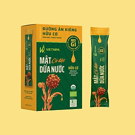 Mật dừa nước cô đặc hữu cơ Vietnipa - Đường dừa nước Ông Sáu Cho người ăn kiêng, thuần chay, đường huyết thấp giàu khoáng hộp 10 gói x 15gr