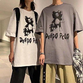 3 Color【M-5XL】Fashion Short Sleeve T-shirt Men Printed Bear Pattern Student Couple Short T-shirt Unisex T-shirt Summer New Style Oversize Couple Wear