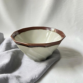 Mua #CH0011 Chén gốm mộc viền nâu hình dạng xoắn vintage