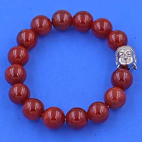 Vòng chuỗi đeo tay mã não vân rạn đỏ 12 ly charm đầu Phật Như lai inox, Như lai Phật tổ, vòng chuỗi phong thủy, A DI ĐÀ