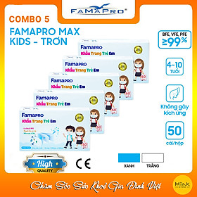 [HỘP - FAMAPRO MAX KID] - khẩu trang y tế trẻ em kháng khuẩn 3 lớp Famapro Max Kid (50 cái/ hộp) - COMBO 5 HỘP