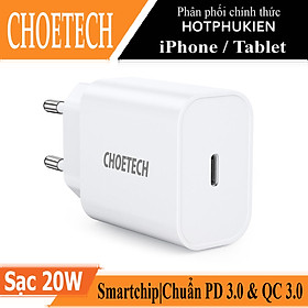 Mua Cóc củ sạc type c sạc nhanh 20W chuẩn PD 3.0 cho iPhone / iPad / Smartphone Android Samsung xiaomi Oppo Huawei hiệu CHOETECH Q5004 trang bị công nghệ chip sạc thông minh  thiết kế siêu nhỏ gọn  cổng cắm EU  thương hiệu của Đức - hàng nhập khẩu