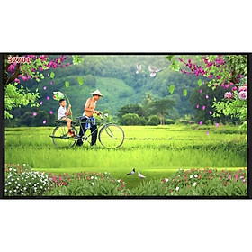 Mua tranh phong cảnh đồng quê  cha con dán tường 3d. tranh in vải lụa chống thấm nước  chống ẩm mốc - 1