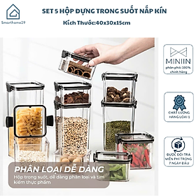 Mua Set 5 Hộp Nhựa Đựng Ngũ Cốc H55  Bánh Kẹo  Thực Phẩm Khô - Hộp Đựng Trong Suốt Nắp Kín Chống Ẩm Cao Cấp - HÀNG CHÍNH HÃNG MINIIN