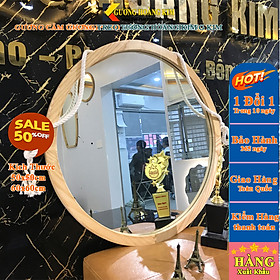 Mua Gương tròn soi khung gỗ treo tường trang điểm viền tròn dây thừng kích thước 50cm và 60cm mirror KG-0005