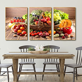 Tranh treo tường tranh trang trí phòng ăn rau củ có sẵn khung tặng kèm đinh 3 chân không câng khoan tường