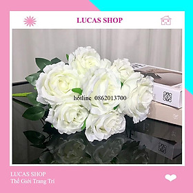 Mua Hoa Giả- Cụm Hoa Hồng Giả 9 Bông 45cm Decor Nhà Cửa Siêu Xinh
