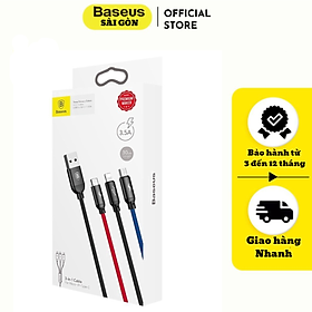 Cáp sạc 3 đầu và truyền dữ liệu tốc độ cao Baseus Three Primary Colors 3 in 1 cable CAMLT-BSY (USB to Type C/ Micro/ Light-ning Fast Charging Cable, 3.5A)- Hàng chính hãng