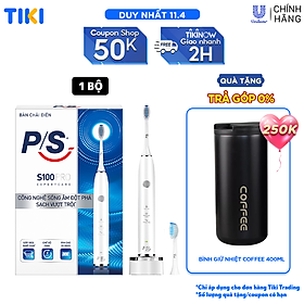 [Nhập Coupon giảm ngay 50K]Bàn Chải Điện P/S S100 PRO - Công Nghệ Sóng Âm, Chải Sạch Mảng Bám Tới 10X - Trắng Sáng