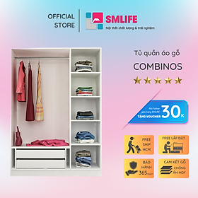 Tủ quần áo gỗ hiện đại SMLIFE Combinos  | Gỗ MDF dày 17mm chống ẩm | D135xR52xC190cm