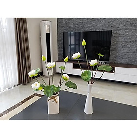 Mua Hoa lụa  cành hoa sen cao cấp 2 bông 1 nụ kèm lá tuyệt đẹp trang trí phòng khách