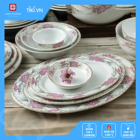 Mua Đĩa sứ  dĩa đựng đồ ăn đẹp  chén đĩa đẹp giá rẻ   Đĩa xoài decor hoa dây hồng Long Phương