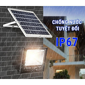 Đèn pha năng lượng mặt trời 100w sáng mạnh, pin lâu - Tấm pin rời dây nối 5m và kèm remote điều khiển