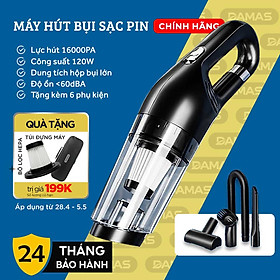 Máy Hút Bụi Cầm Tay Không Dây Sử Dụng Pin Sạc DAMAS DA113C - Hút bụi khô và nước tiện dụng - Sử dụng cho gia đình và xe hơi - Công suất mạnh mẽ lên tới 120W - Hàng Chính Hãng