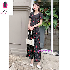 Jumpsuit (Áo Liền Quần) Lụa Cổ Tròn Tay Ngắn Sang Trọng