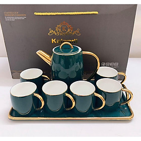 Mua Bộ ấm chén kèm khay sứ xương cao cấp màu xanh
