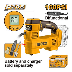 MÁY BƠM HƠI LỐP XE Ô TÔ DÙNG PIN 20V-160PSI INGCO CACLI2012 - HÀNG CHÍNH HÃNG