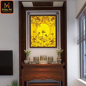 Mua Tranh trúc chỉ in MÂU NI  kt 61x81cm dọc  Sen đài