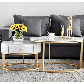 Mua Bàn trà đôi mặt đá vân mây 3D cao cấp có ngăn kéo gộp gọn lại được
