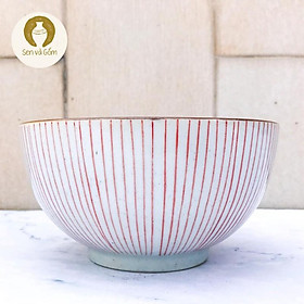14.5x7cm tô sọc đỏ gốm sứ Nhật SVG4605