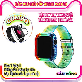 Mua Dây Đeo liền ốp dành cho Apple Watch 7/6/5/4/3/2/1 size 38/40/41/42/44/45mm TPU trong suốt bản nhuyễn 1 khóa gài - Cầu Vồng (tặng cường lực dẻo theo size)