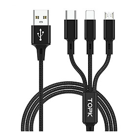 Mua Dây cáp sạc chính hãng TOPK AN20 nhiều cổng sạc USB micro type C lightning 3 trong 1 cho điện thoại iPhone Samsung Huawei dài 1.2M (Dây cáp)