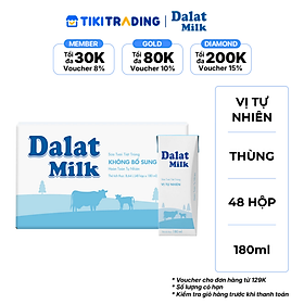 Thùng 48 hộp sữa tươi tiệt trùng Dalatmilk vị tự nhiên 180ml
