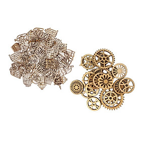 Hình ảnh 100pcs Unfinished Wood Gear & Birdcase Pieces Embellishments for DIY Project