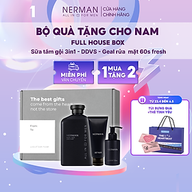 Bộ quà tặng cho nam FULL-HOUSE BOX-Sữa tắm gội hương nước hoa 3in1 350ml & Dung dịch vệ sinh nam giới 50g & Gel rửa mặt Nano Curcumin 100ml