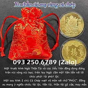 Đồng xu thần tài hút lộc may mắn , tặng kèm túi gấm đỏ, Tiền lì xì tết 2023 , NELI