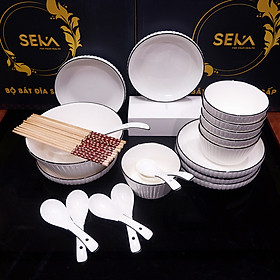 Mua BỘ BÁT ĐĨA SỨ TRẮNG CAO CẤP SEKA 4-6 NGƯỜI ĂN