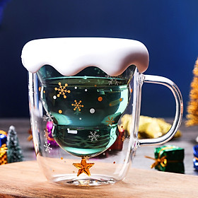 Mua Ly thủy tinh giáng sinh chịu nhiệt Borosilicate 2 lớp có nắp kiểu dáng cây noel