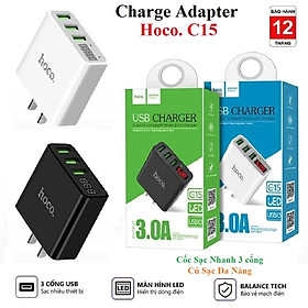 Mua Cốc Sạc Nhanh Hoco C15 chính hãng với 3 cổng Usb – Công nghệ mới bảo vệ an toàn 7 chức năng – Củ Sạc Đa Năng có màn hình Led đo dòng điện