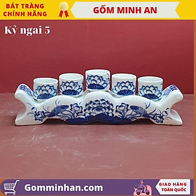 Bộ Kỷ Thờ Ngai 5 chén vẽ Hoa Sen Vẽ Rồng Cao Cấp- Gốm Sứ Bát Tràng- Gốm Minh An