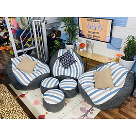 Mua ghế lười hạt xốp dáng lê  thô hàn mix da lộn  họa tiết kẻ sọc  size M 80X100CM