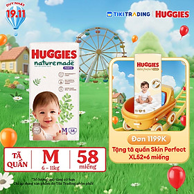 Tã/bỉm quần Huggies Naturemade M58/L44/XL38/XXL26