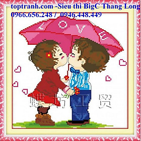 Mua Tranh thêu chữ thập 2 em bé trai gái đội ô A738 (chưa thêu)