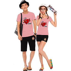 Bộ Áo Thun Đôi Nam Nữ Only love Onnie Màu Hồng Ruốc - L