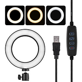 6 Inch Mini LED Video Ring Light Lamp Dimmable 3 Lighting Modes USB Powered with Telescopic Light Stand Mini Desktop