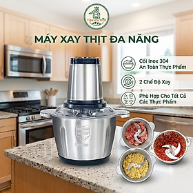 Máy Xay Thịt Đa Năng Cối Inox 2 Lít Dao Thép 4 Lưỡi