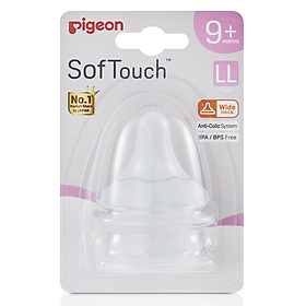 Bộ 2 Núm ty Pigeon silicone siêu mềm Plus WN3 Size LL (Dành Cho Bé Từ 9m+)